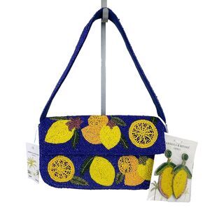 NWT America & Beyond Lemon Shoulder Bag w/ Earrings Blue Yellow Lemonade Purse